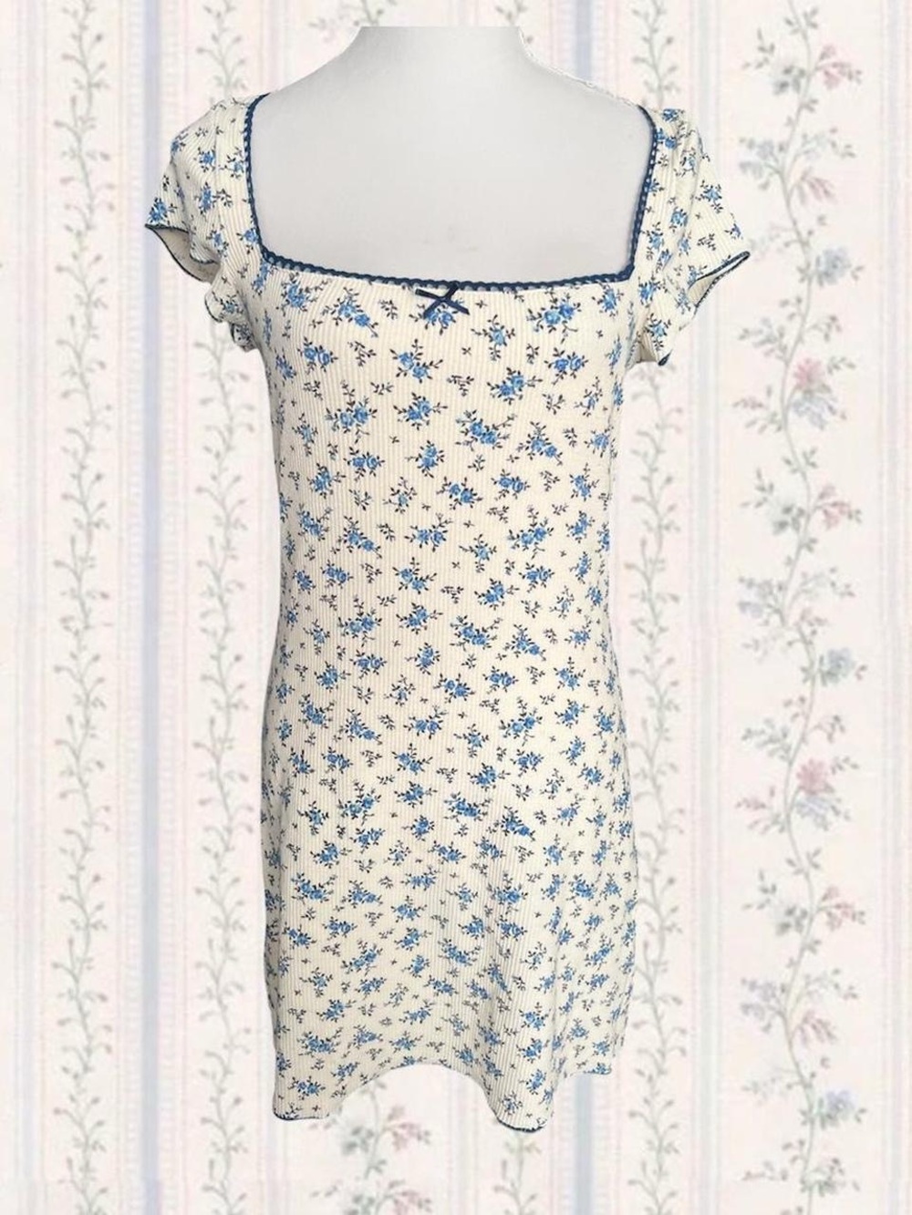 ASOS Ivory & Blue Floral Square-Neck Dress